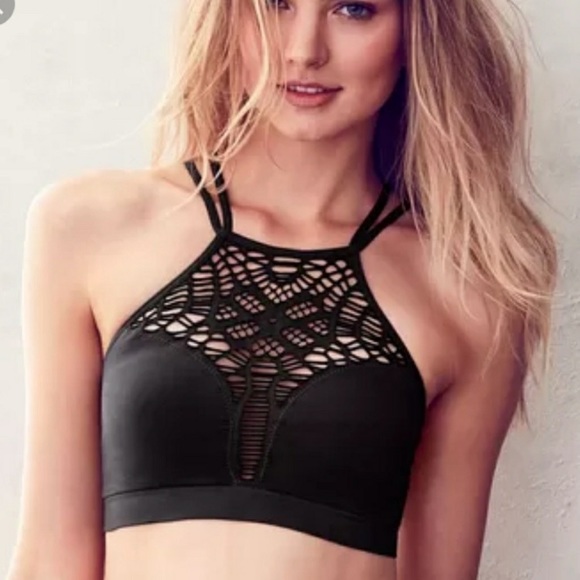 Victoria's Secret Tops - VS cut out bralette floral braided crop top black Victoria's Secret Tops - VS cut out bralette floral braided crop top black